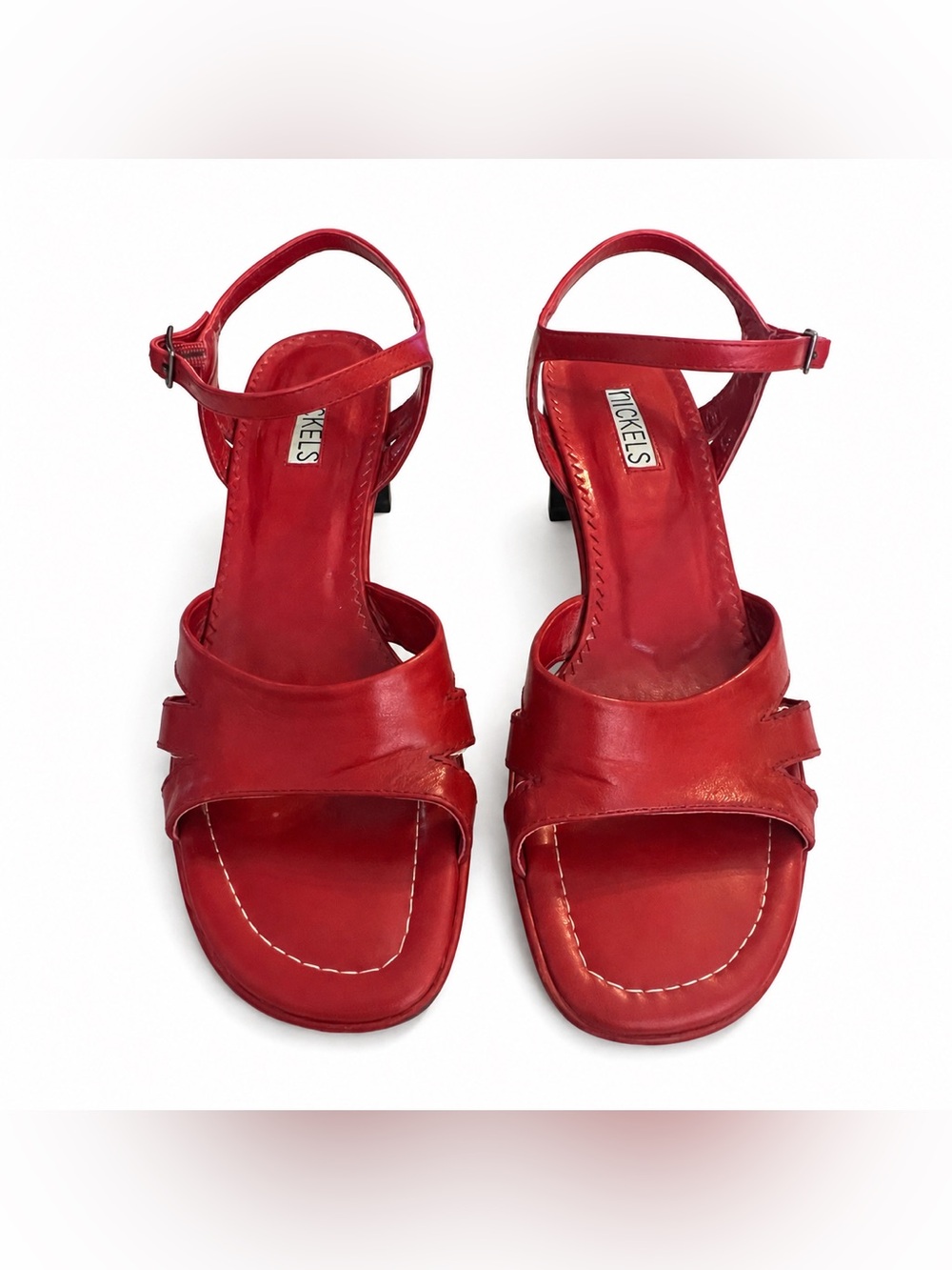 Vintage Red Leather Ankle-Strap Sandals